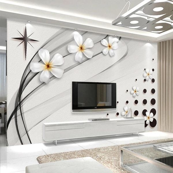 

custom modern fashion mural self adhesive wallpaper 3d stereo black white ceramic flower painting living room tv sofa backdrop wallpapers