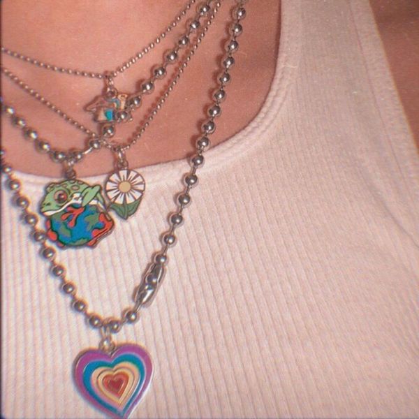 

vintage heart colorful butterfly cow pendant necklace women harajuku 90s animal cartoon choker trendy jewelry necklaces, Silver