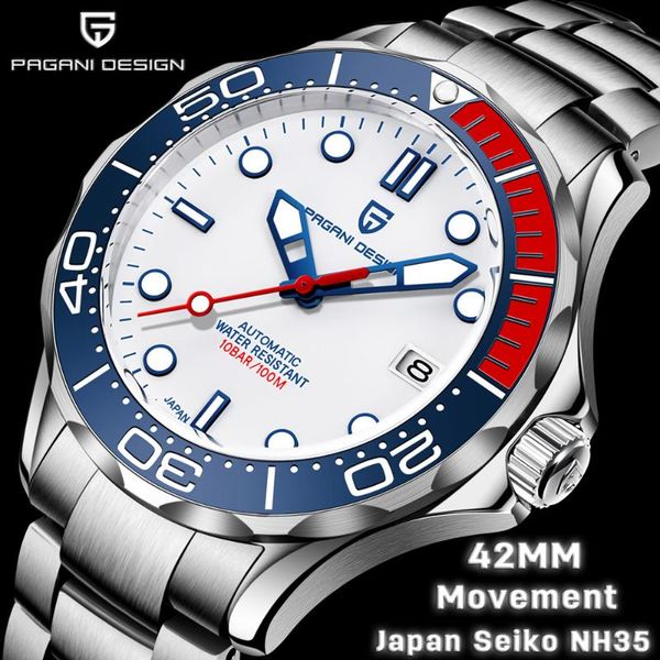 

wristwatches pagani design watches mechanical ceramic bezel stainless steel watch men 100mwaterproof nh35 luminous, Slivery;brown