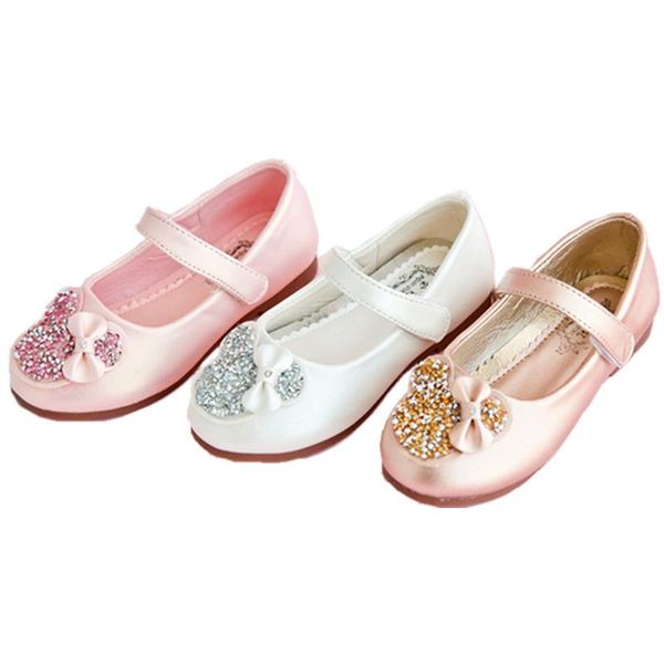 

flat shoes girls leather cute fashion autumn children princess shoe soft sole bling student rhinestone szh002, Black;grey