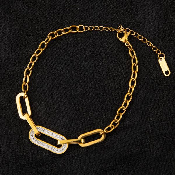 

link, chain 316l stainless steel zircon oval geometric thick bracelets for women fashion trend fine jewelry birthday party gift sab455, Black