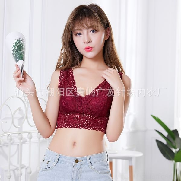 

mqhm fat mm add fat increase lace back wrap with breast pad bottom anti light women's vest bra underwear chest strap women's under, Red;black