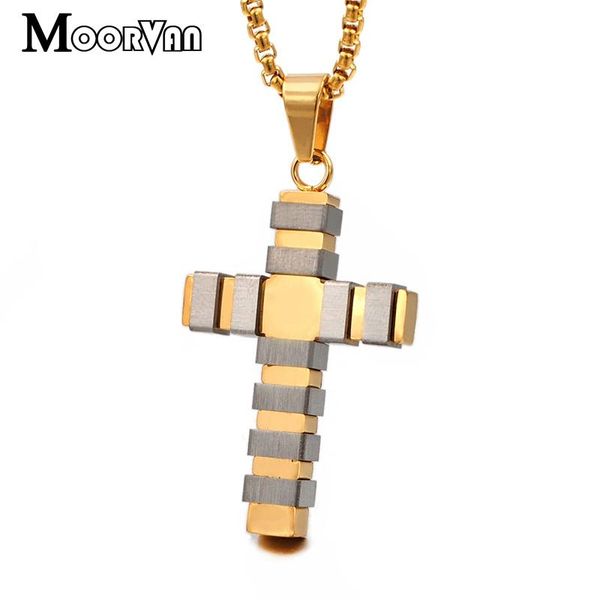 

pendant necklaces moorvan latin crucifix men jewelry necklace & hip hop stainless steel cross 2021 vp893, Silver