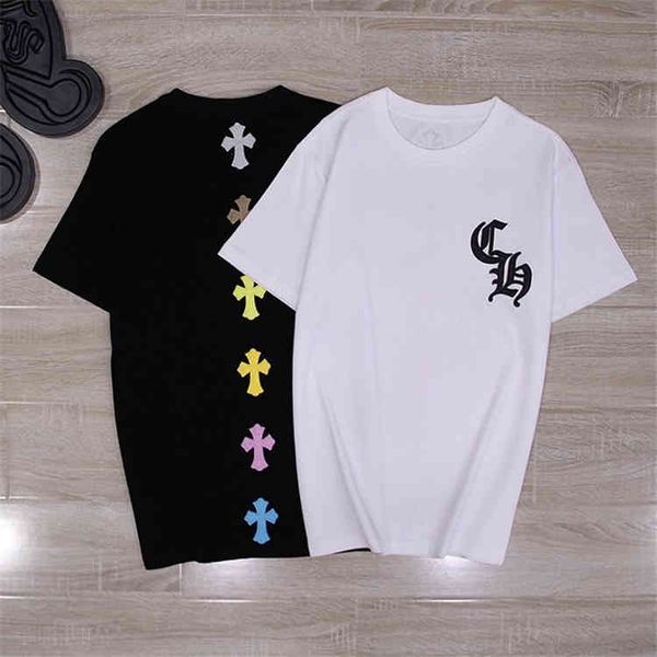 

fashion brand 21s summer new ch crowe seven color leather embroidery cross men's and women's loose casual shor, White;black