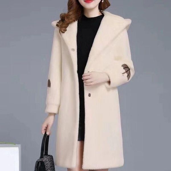 

women's trench coats lamb wool coat 2021 winter loose woolen one-piece, Tan;black
