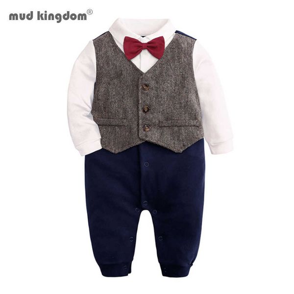 Mudkingdom Baby Boys Macacão Laço Camiseta Cavalheiro de Algodão Cavalheiro Kids Jumpsuit 210615