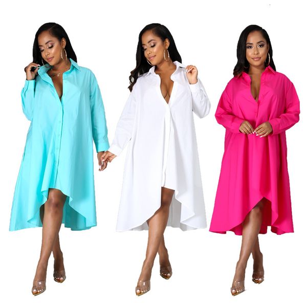 

dress ladies loose shirt sleeved sleeve long, irregular white button down for women fashion modest street casual fall style 1cpt, Black;gray