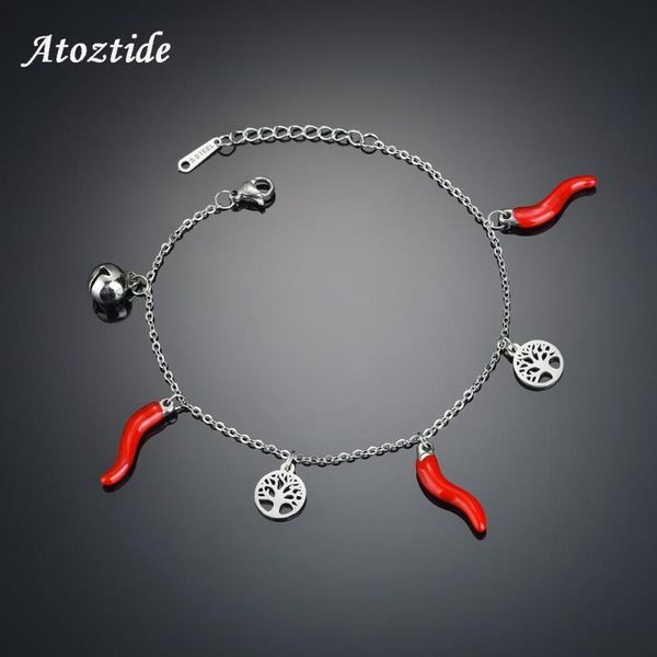 

charm bracelets atoztide stainless steel tree of life charms for women party jewelry chili bell adjustable chain bracelet bangle, Golden;silver