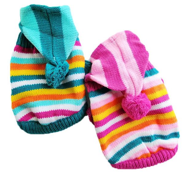 

dog apparel cotton knitted sweater patterns pet hoodie jacket stripe green pink clothing for puppies little small animal cat