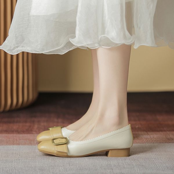 

thick head sandals heel square shoes women's autumn style square buckle soft versatile shallow mouth middle work 3zlw, Black