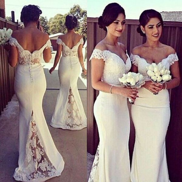 

women bridesmaid dress lace off shoulder mermaid sweep train corset covered button back elegant long formal dress, White;pink