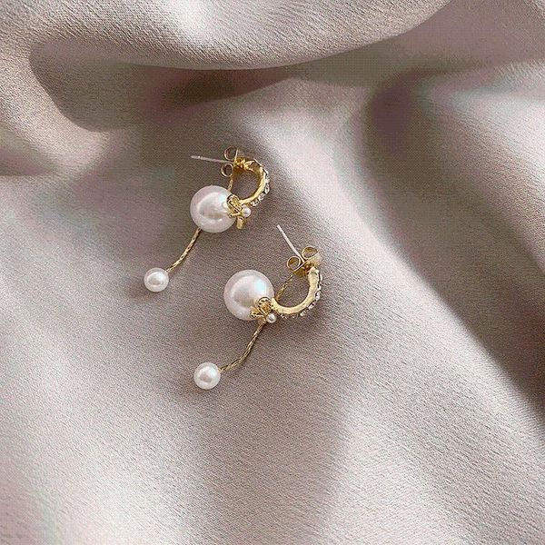 

dangle & chandelier fashion bow front and back pearl earrings for women 2021 korean trendy jewelry, Silver