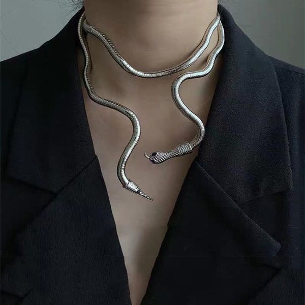 

chains 2021 punk cool curved multilayer metal alloy gold black snake necklace and bracelet men's women's jewelry, Silver