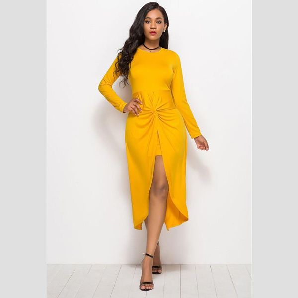 

plus size dresses women long sleeve kink solid color casual dress 4xl 5xl ladies split slim party vestidos de mujer, Black