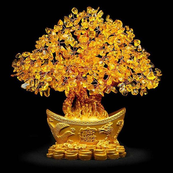 Oggetti decorativi Figurine Albero dei soldi fortunato Lingotto d'oro cinese Cristallo Ornamento della fortuna Ricchezza Home Office Decorazione della tavola Tavolo Cra