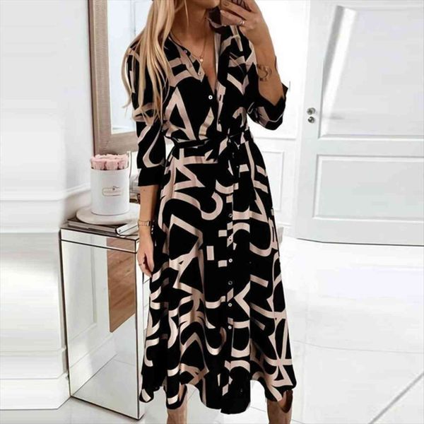 

retro classic check print tie women dress up fashion turn down collar midi casual long sleeve button party with, Black;gray