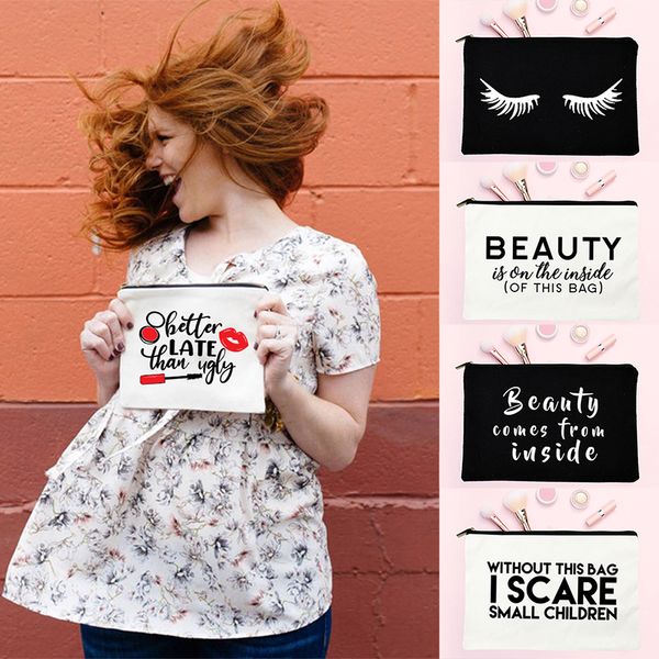 

beauty comes from inside women funny cosmetic bag makeup travel lash better later than ugly toiletry bag zipper pouch organizer