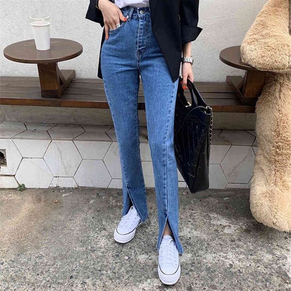 

women's jeans blue streetwear split stylish fashion chic waist women casual slender denim flare pants pzon
