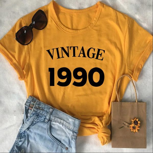 

vintage 1990 women birthday party tshirt streetwear 30th t shirt plus size cotton lady clothes fashion o neck short, White