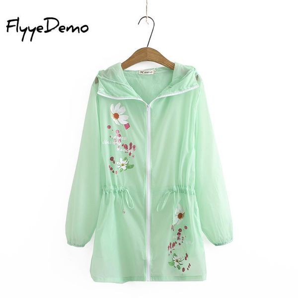 

women's jackets transparent thin sunproof cardigan women flower floral printed jacket ladies summer long sleeve with hood plus size, Black;brown