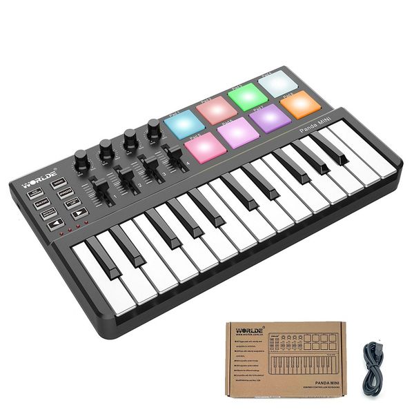 

panda mini midi keyboard controller 25 keys with 8 rgb backlit drum pad