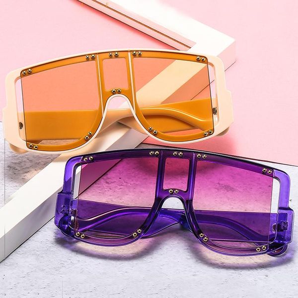 

sunglasses 2021 fashion brand candy color shield for women vintage full rivet hollow one piece sun glasses men hop shade, White;black