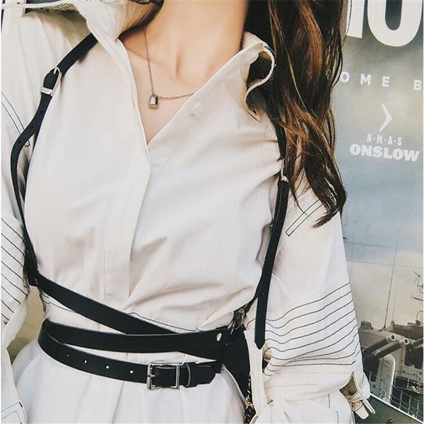 

belts retro punk belt women handmade decorative shirt dress pu leather soft buckle vest harness for, Black;brown