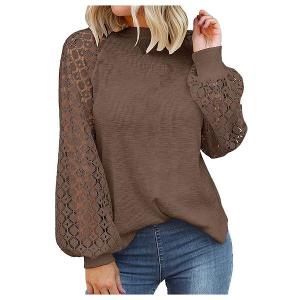 

women's hoodies & sweatshirts women sweatshirt pullover autumn winter o-neck long sleeve lace stitching loose sweatershirt blouses, Black