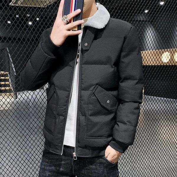 

men's down & parkas winter cotton jacket korean trend net black thick lapel youth slim warm parka coat clothing