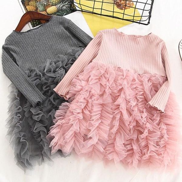 

girl's dresses girls clothing spring autumn children's pure cotton mesh fashion puff dress sweet girl color matching party 2-6 yea, Red;yellow