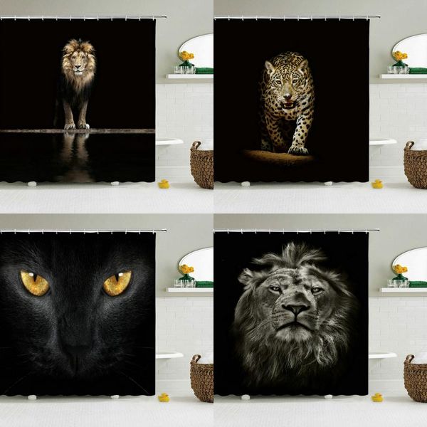 

shower curtains animals printed lion, tiger, cat,elephant,3d bath waterproof polyester cloth washable bathroom curtain with hook