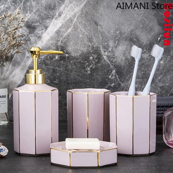 

bath accessory set lady pink bathroom four-piece high-end wash simple couple sale items ceramic soap holder