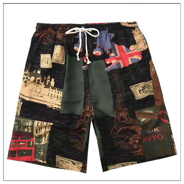 

2021 basketball shorts summer style cotton and linen printed big pants beach men's loose sport ddd888, Black