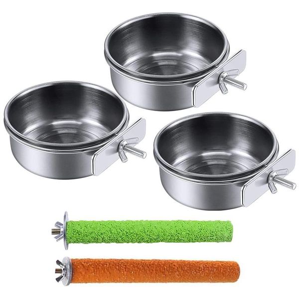 

other bird supplies 5pcs feeding dish cups parrot stainless steel water perch stand platform feeder cage bowl with clamp holder
