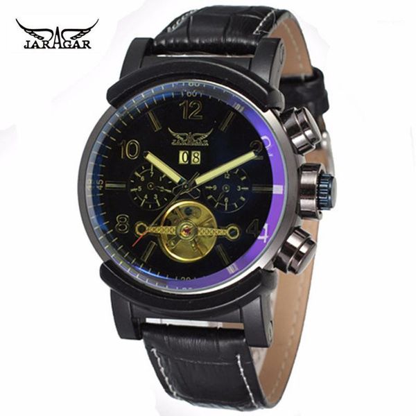 

montre homme jaragar watch men tourbillon automatic mechanical watches multifunction gift box wristwatches, Slivery;brown
