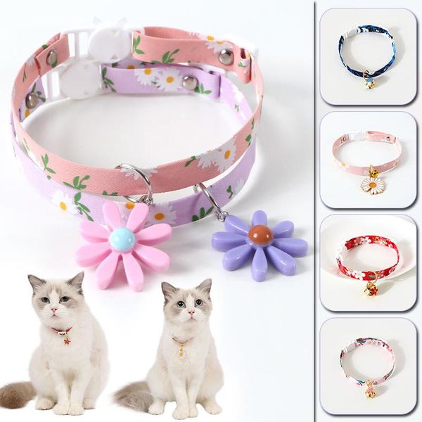 

dog collars & leashes cute sun flower little daisy adjustable pets bell collar cat dogs deworming necklace pet puppy supplies