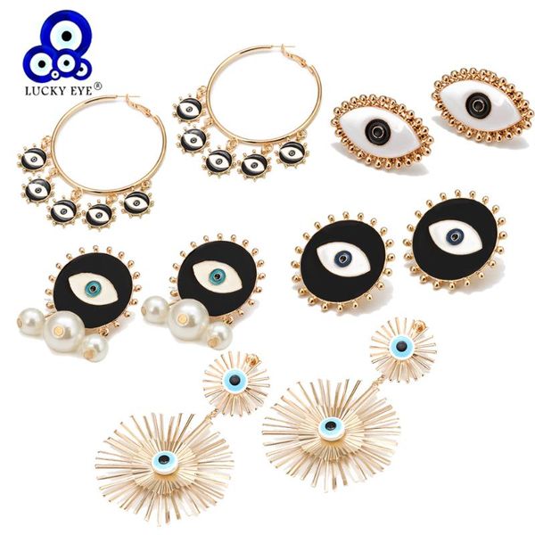 

lucky eye alloy turkish evil tassel drop earrings gold color circle dangle for women girls fashion jewelry bd466 & chandelier, Silver