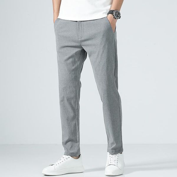 

spring summer casual pants men fashion elastic trousers slim fit chinos thin male brand clothing plus size bottoms men's, Black