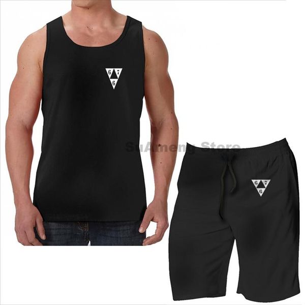 

men's tracksuits summer funny print men tank women 667 clan beach shorts sets fitness vest, Gray