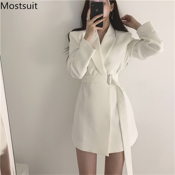 

korean vintage belted women blazer jacket spring autumn long sleeve casual fashion office female coats blazers femme 210513, Black