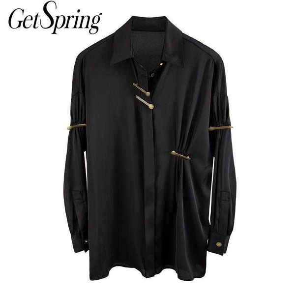 

getspring women shirt patchwork asymmetry black woman blouses shirts long sleeve irregular casual bloues 210601, White