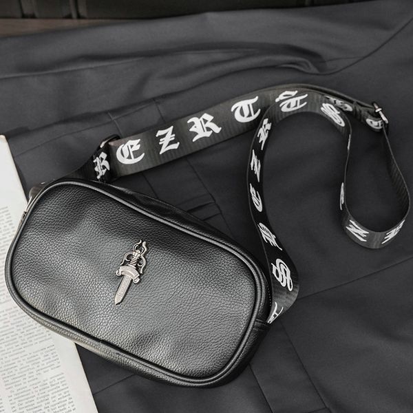 

bag handbag korean leather men's trend single shoulder fashion brand casual versatile satchel sports backpack, Black;red