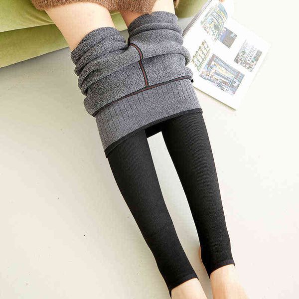 

women's leggings 1900d cashmere thin leg vertical thread leggings plush thickened prsure jumpers foot socks, Black