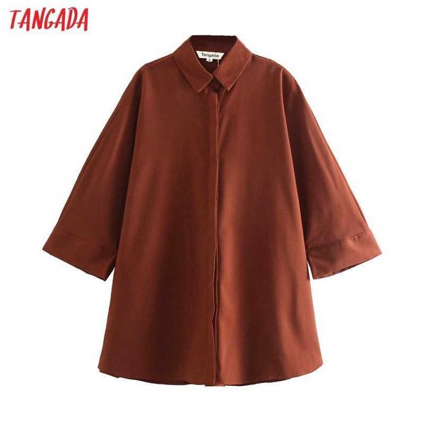 

tangada spring women oversized solid blouse three quarter sleeve chic female office lady shirt blusas femininas je99 210609, White