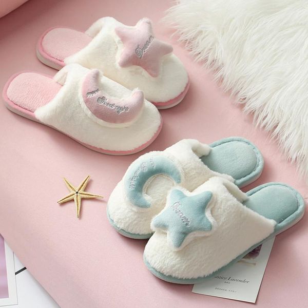 

arrival ladies cotton slippers autumn winter star moon pattern furry shoes home anti slip warm comfortable women's, Black