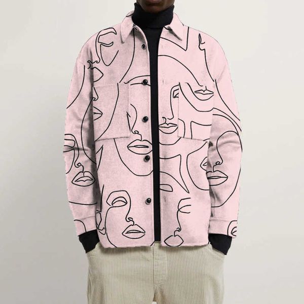 

men coats jackets plus size outerwear fashion autumn and winter new trend loose casual jacket printed pink coat streetwear s-3xl, Black;brown