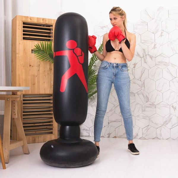 

sand bag 160cm boxing punching inflatable stand tumbler muay thai training pressure relief back sandbag with air pump 7
