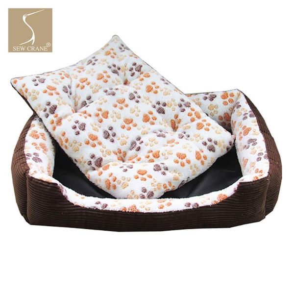 

sewcrane corduroy flannel puppy cuddle removable cushion dog/cat sleeping bed with heating pad, dog paws kennels & pens