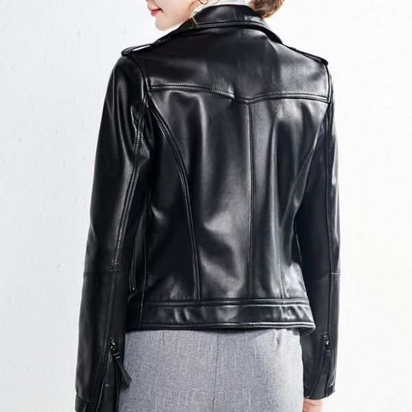 

women's leather & faux fashion women 100% natural sheepskin jacket office ladies slim fit outwear coat spring biker riding short genuin, Black