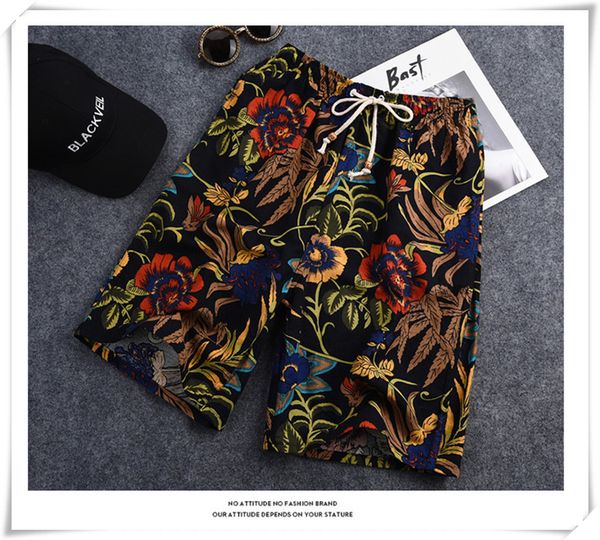 

2021 soccer shorts summer style cotton and linen printed big pants beach men's loose davis fff111, Black;red